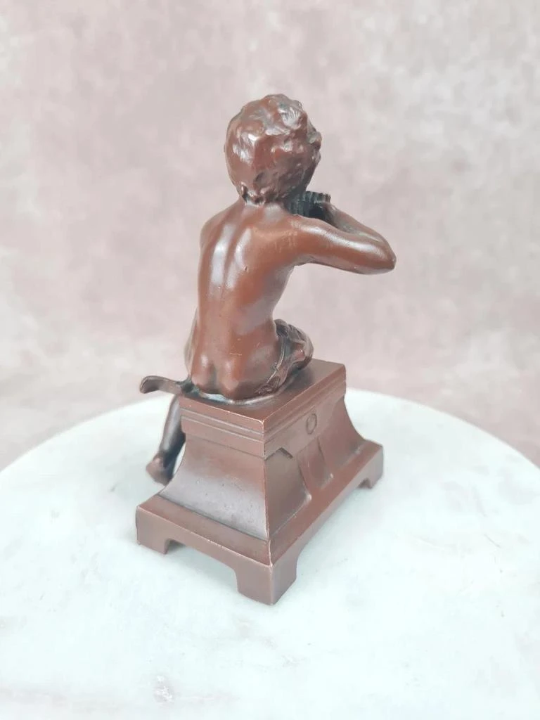 Statuette ancienne faune joueur de flûte de Pan 🗿 déco bronze Xixe – photo 3